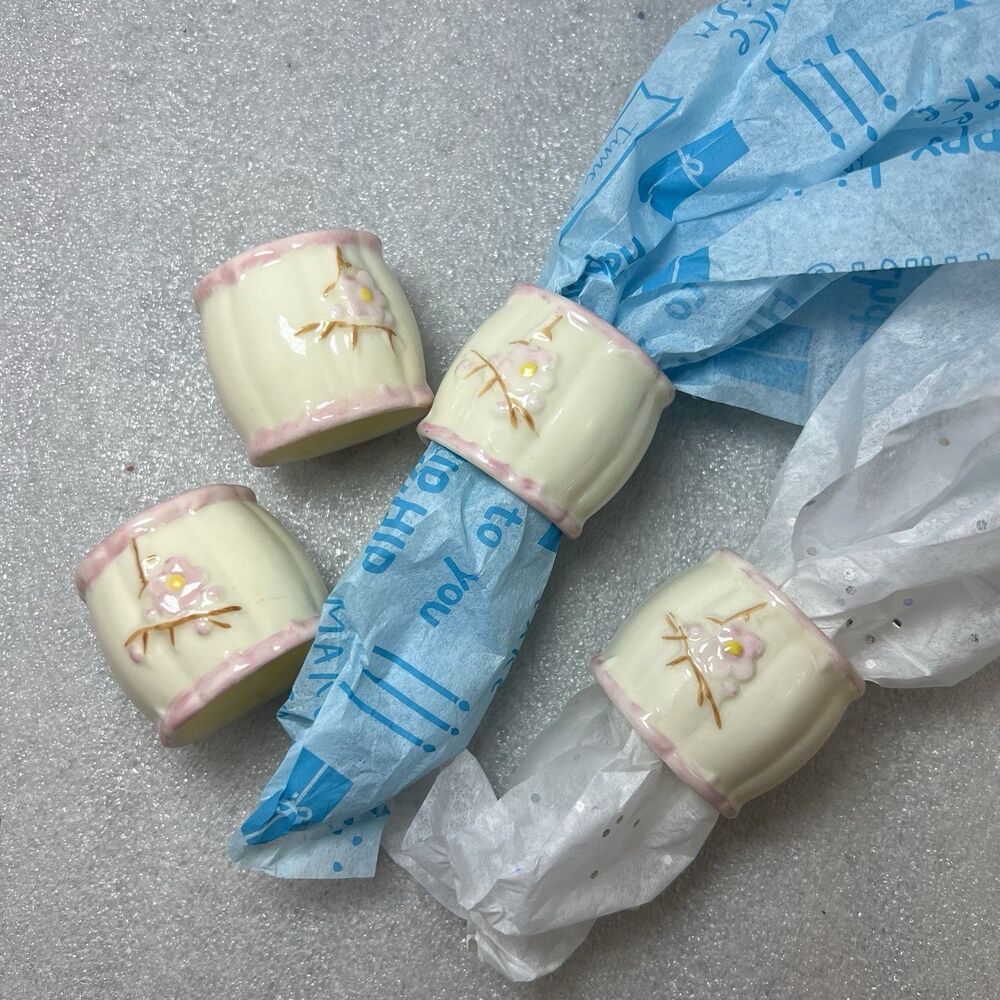 4 BELLEEK THORN NAPKIN RINGS 1.25" wide Rare Parian China made in  Ireland